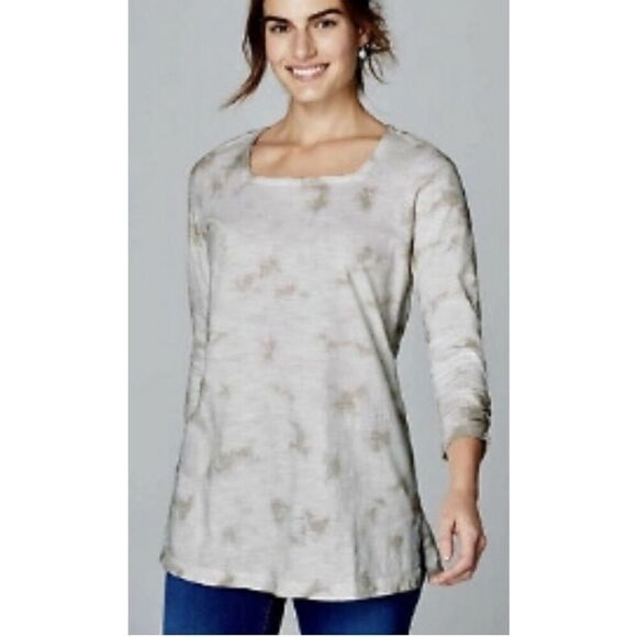 Pure Jill Square Neck Tunic Grey Cream Lagenlook Sz L Tall - Picture 11 of 11